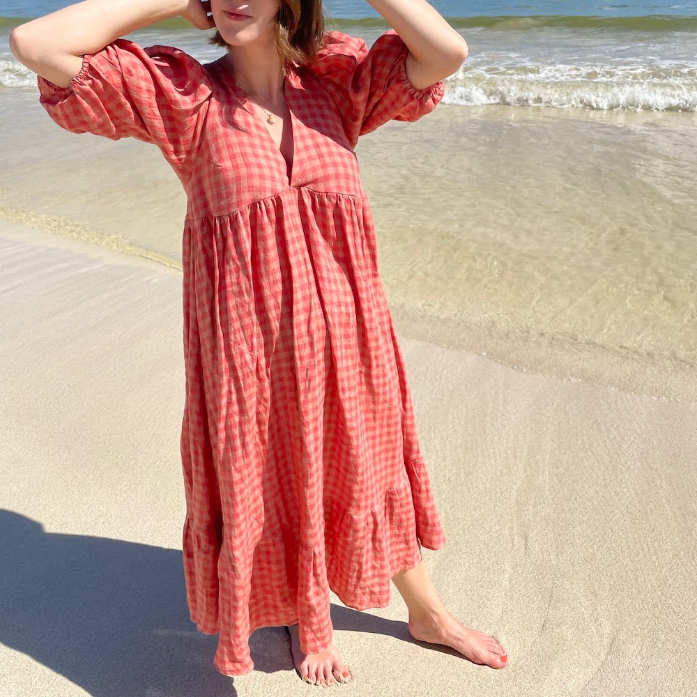 Hackwith Design House Ruffle Midi Dress in Watermelon